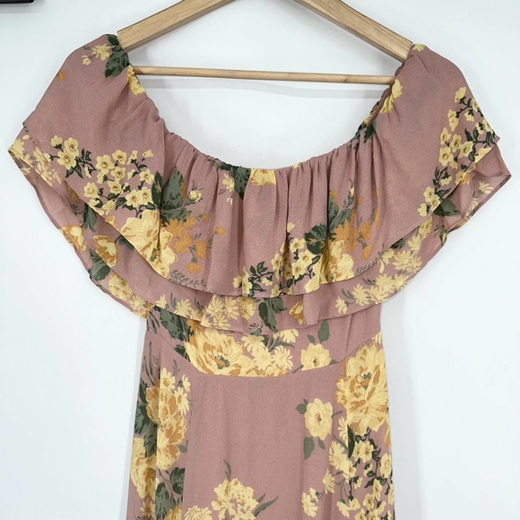 REFORMATION Abelia Dress Floral Off The Shoulder Ruffle Side Slit Maxi Gwenyth - Picture 7 of 15